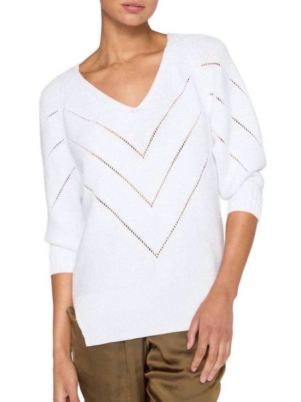💎Brochu Walker 450$ to 650$ Geometric V-Neck Organic Cotton Sweater Size Small